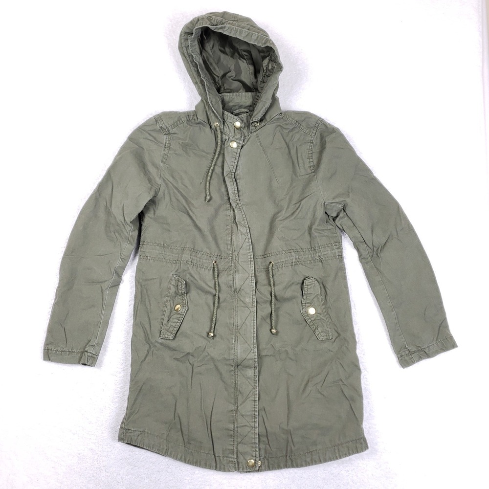 Ambiance Outerwear Olive Drab Hooded Parka Jacket Women L Utility Cargo Gorpcore